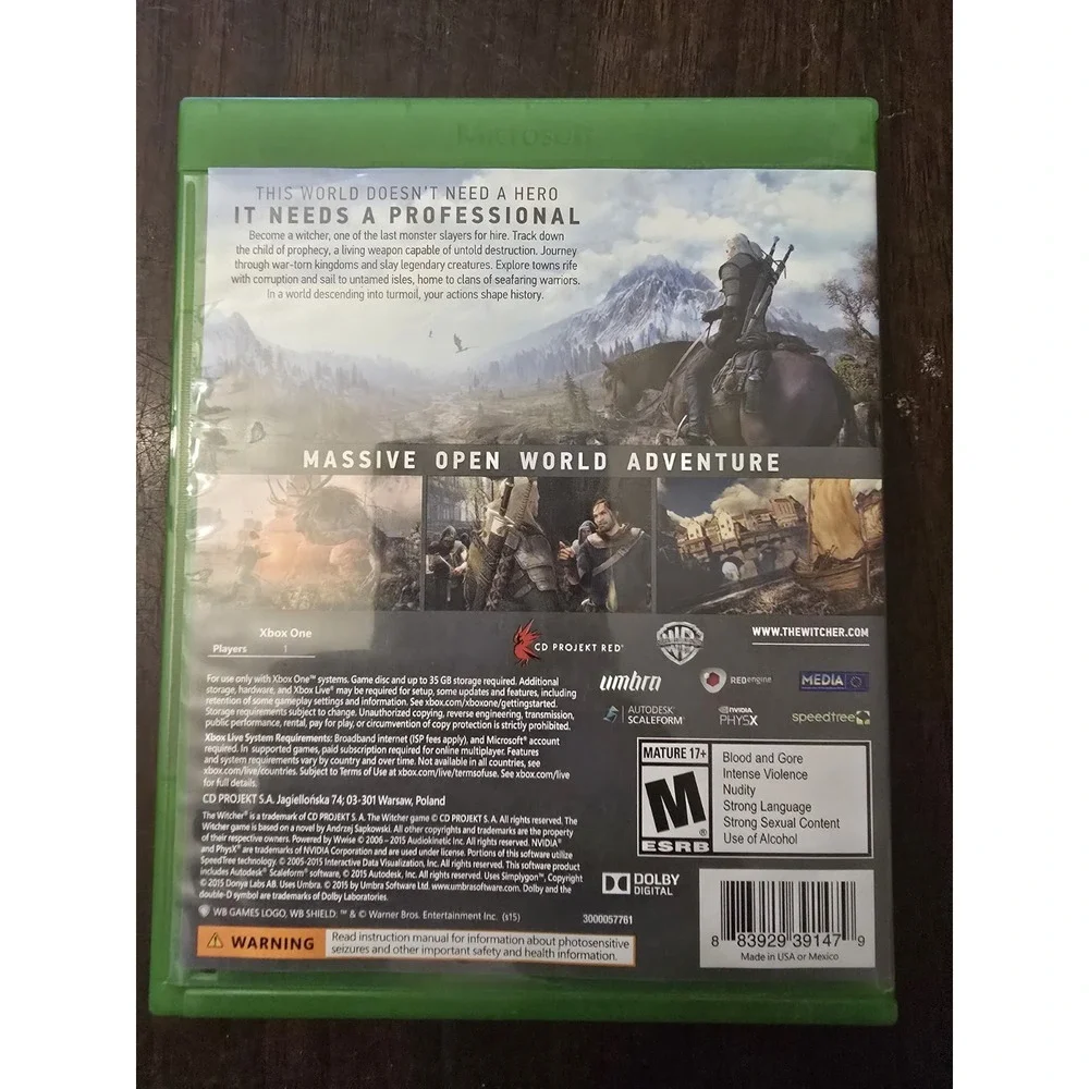 The Witcher : Wild Hunt Microsoft Xbox One‎ TESTED